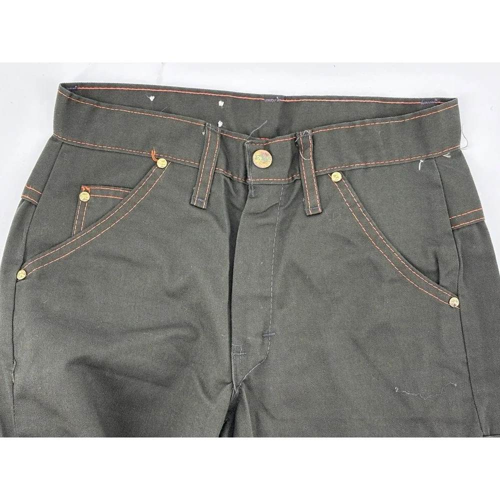 Vintage Ely Mens Buckle Back Jeans Dark Green Denim 26x32 Retro Cinch Back
